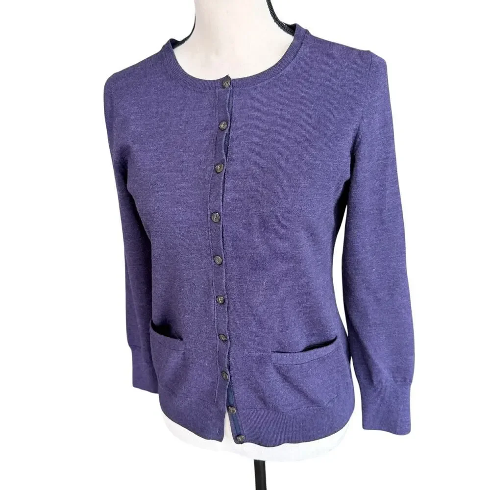 Banana Republic Extra Fine Merino Cardigan Purple Buttons Womens PM